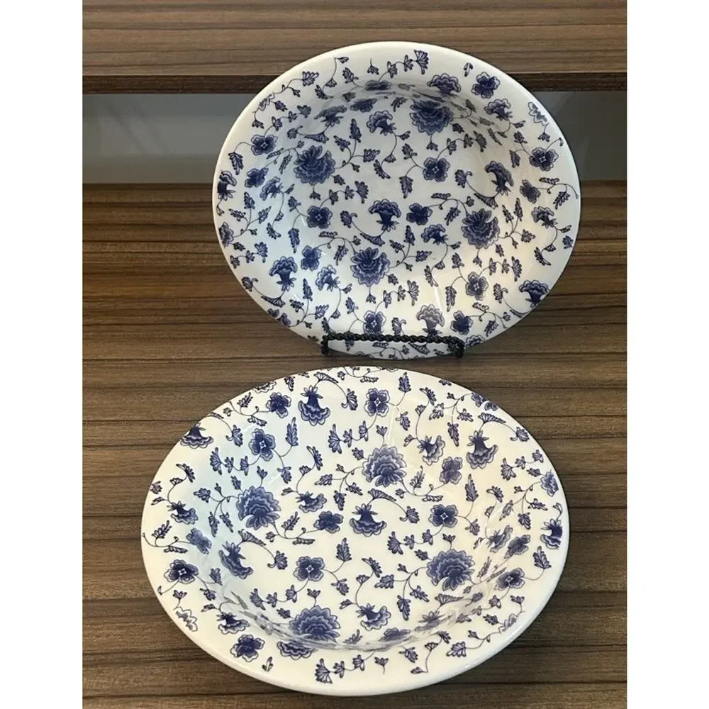 Pier 1 Imports Quadrifoglio Blue Chintz Soup Cereal Bowls Set of 2 Italy VTG